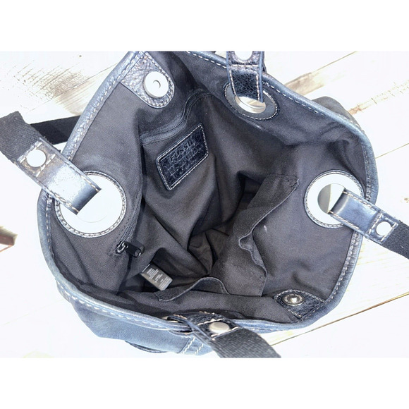 FOSSIL Long Live Vintage BLACK Leather Hathaway Tote Bag Medium - Picture 9 of 10